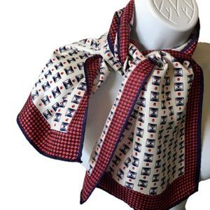 Vintage Silk Scarf Oblong Red White Navy Blue Geometric Print Silk Twill